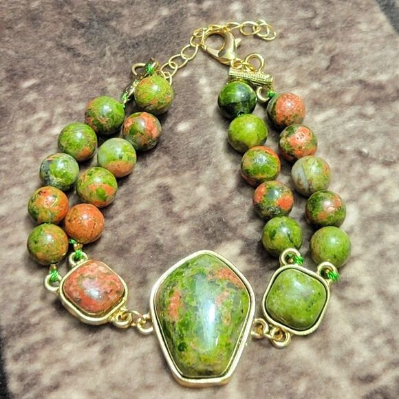 Unakite Two Row Beaded Bracelet - Picture 1 of 12